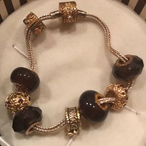 Charm bracelet Sterling silver and gold with amethyst beads by Simply Rhona NWT